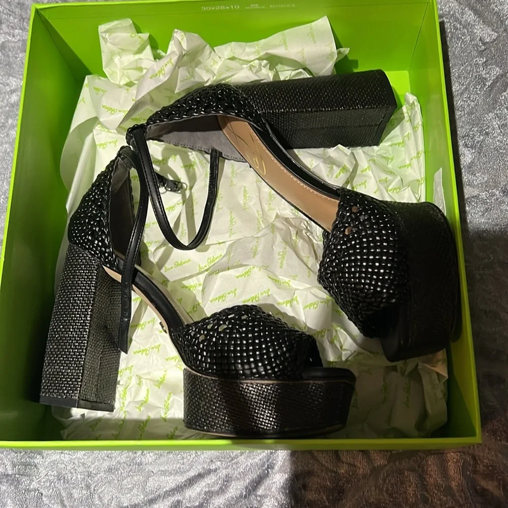 Sam Edelman Black Beaded Platform Block Heel Sandals Excellent condition